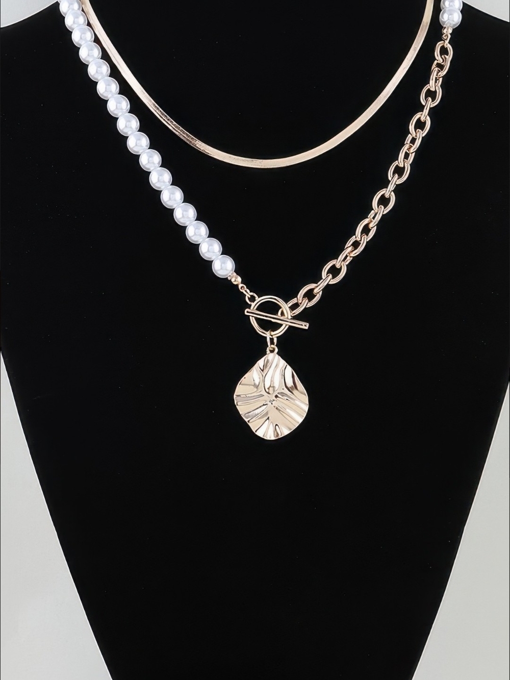 Private Label Pearl & Gold-Tone Layered Pendant Choker Necklace